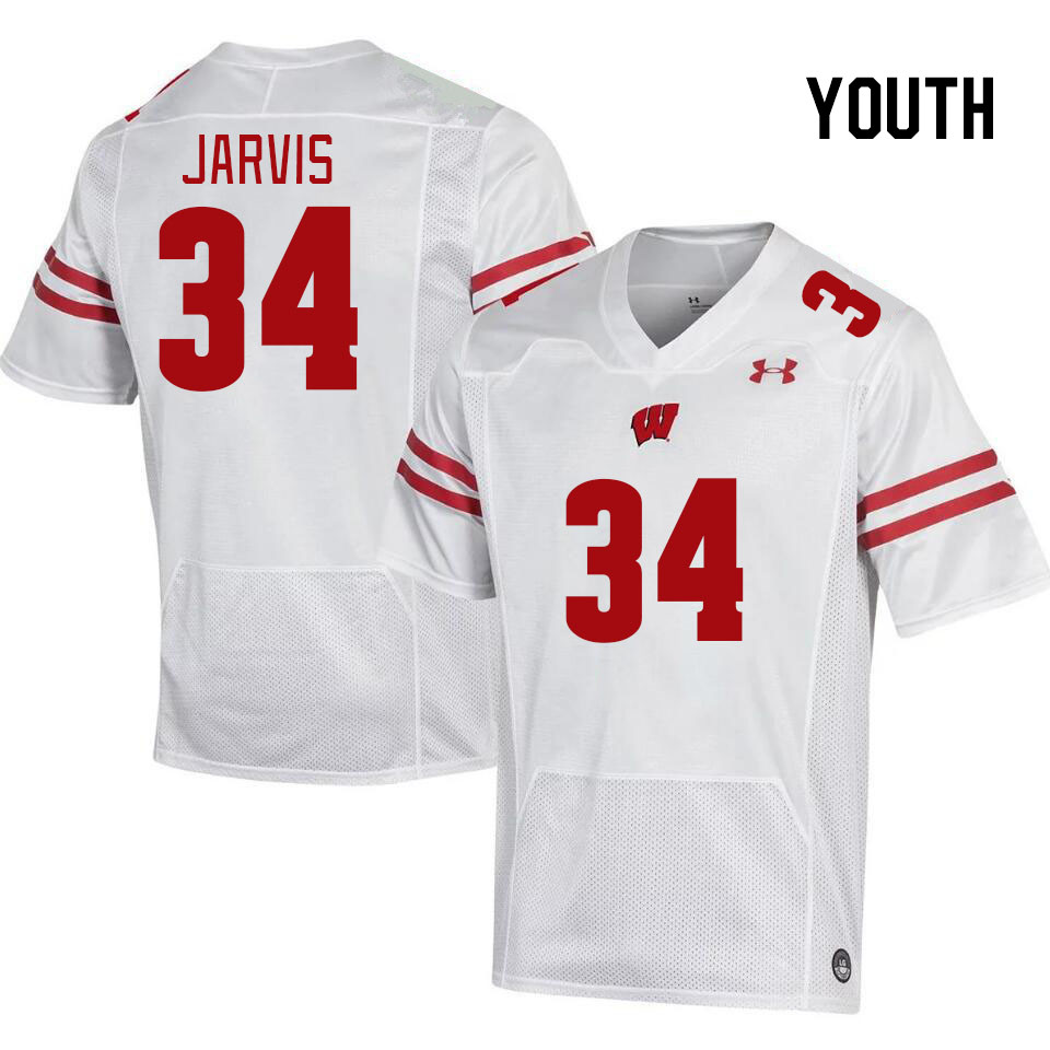Youth #34 Charlie Jarvis Winsconsin Badgers College Football Jerseys Stitched Sale-White